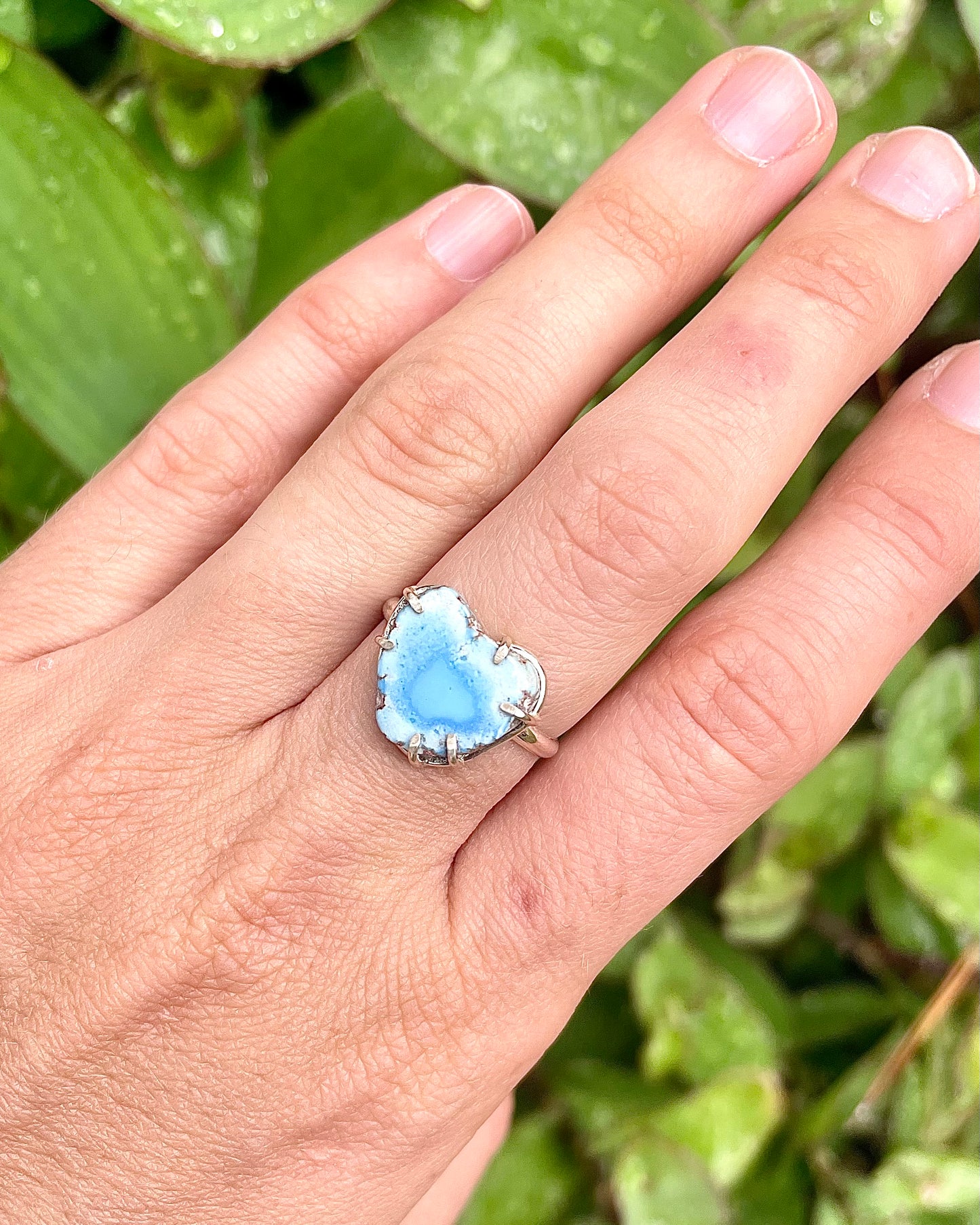 Heart Lavender Turquoise Split Prong Ring Size 6.5
