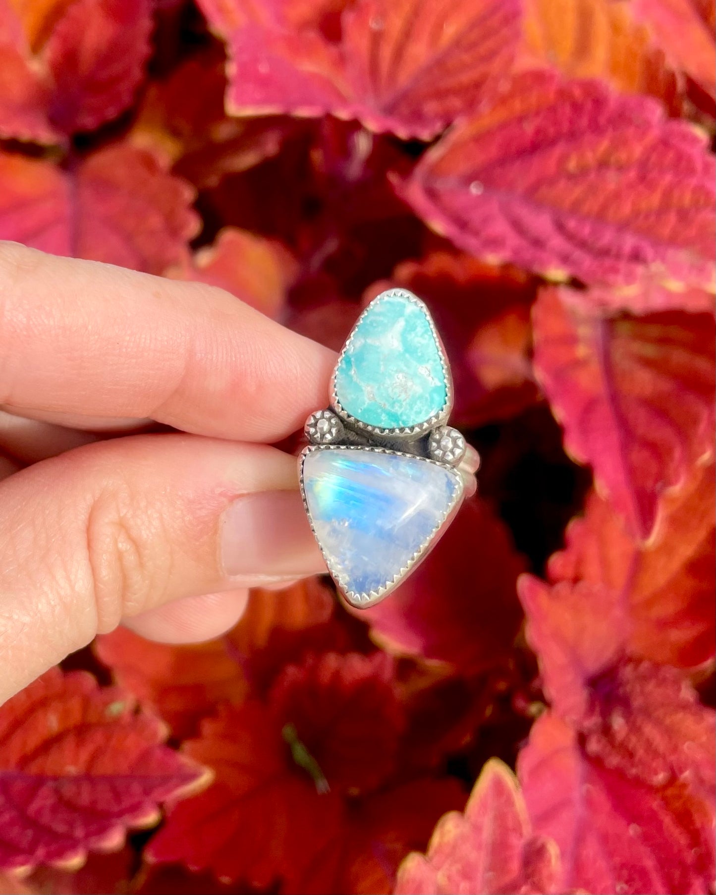 Adjustable White Water Turquoise and Moonstone Statement Ring