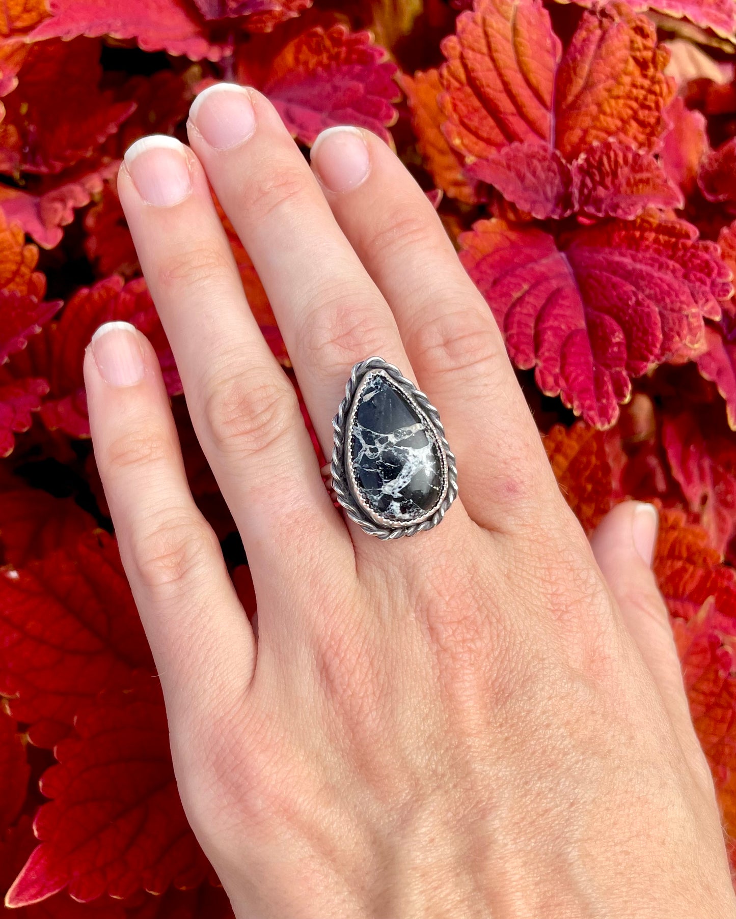 Adjustable White Buffalo Statement Ring