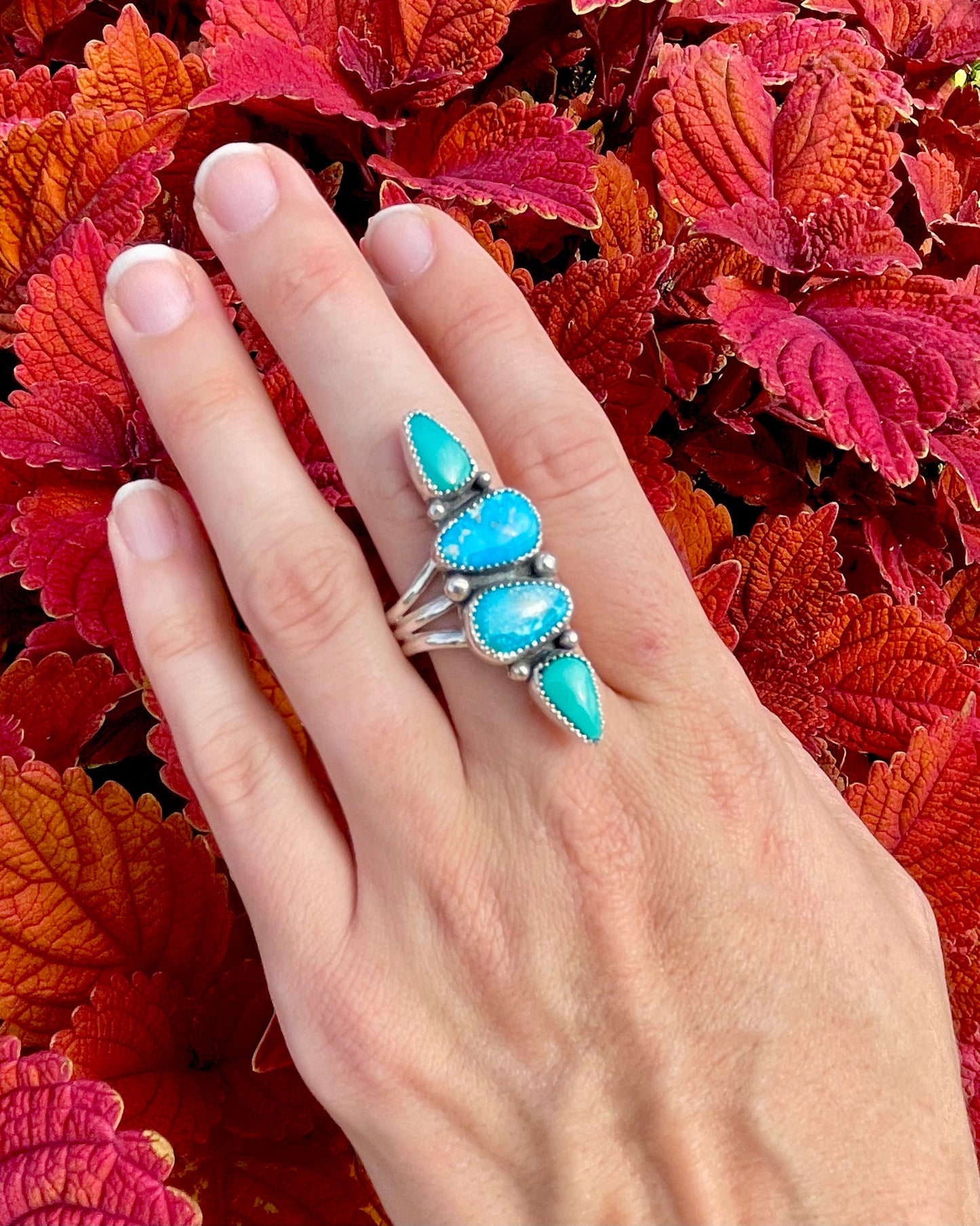 Sonoran Rose and Carico Lake Turquoise Traveler Ring