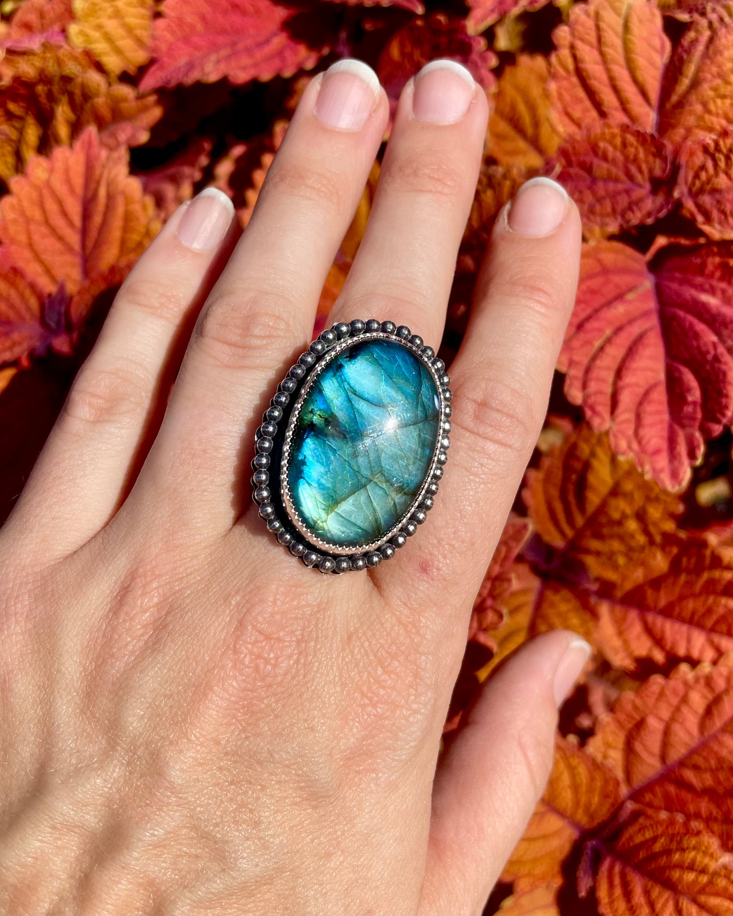 Adjustable Labradorite Statement Ring