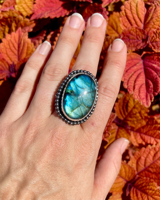 Adjustable Labradorite Statement Ring