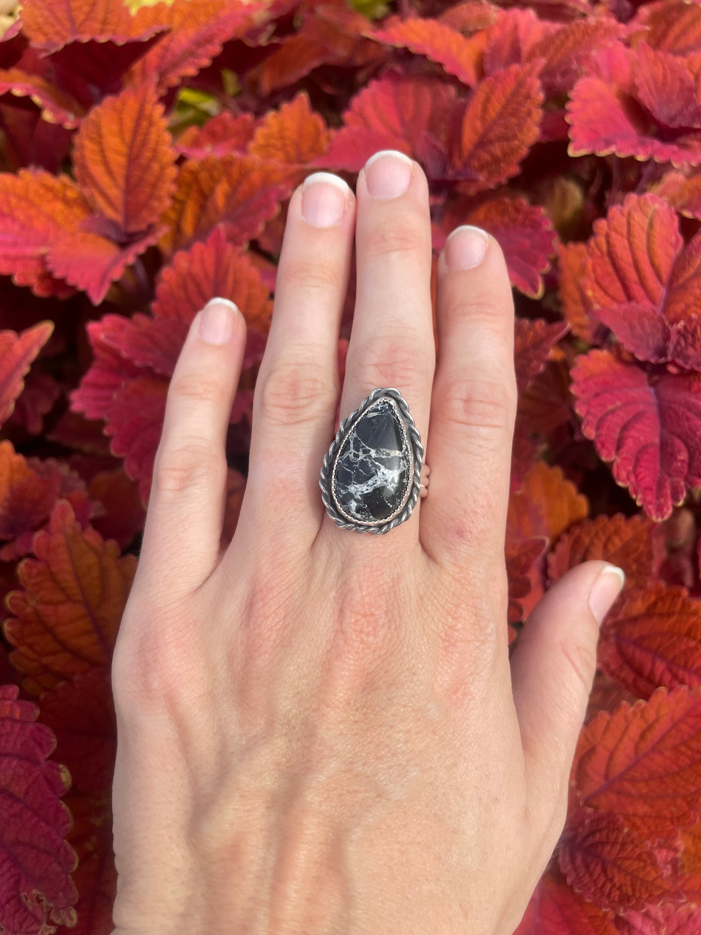 Adjustable White Buffalo Statement Ring