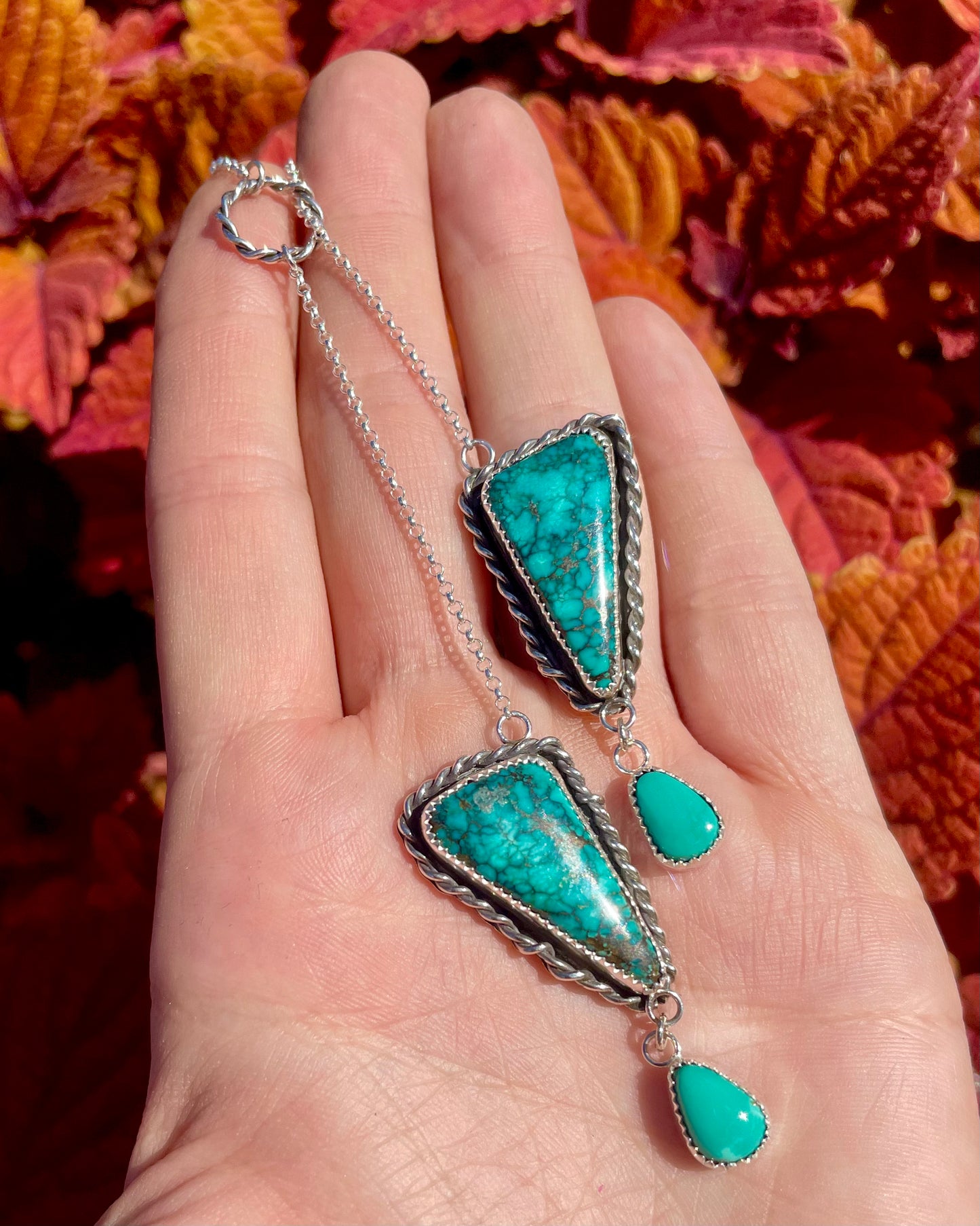 Moon River and Carico Lake Turquoise Lariat Necklace