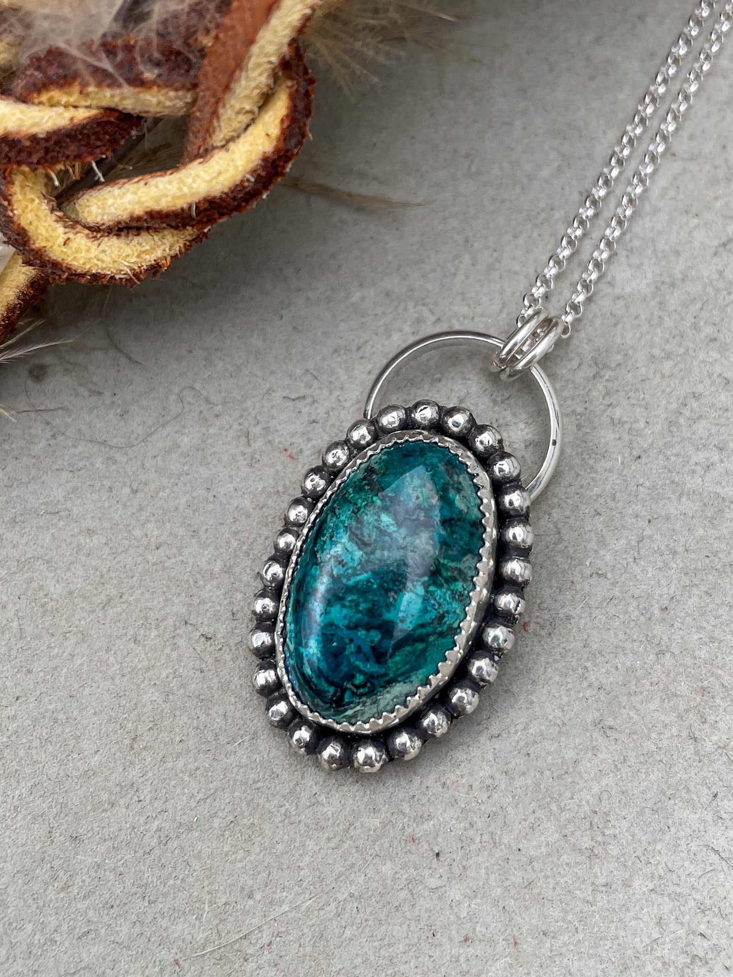 Shattuckite Beaded Border Necklace