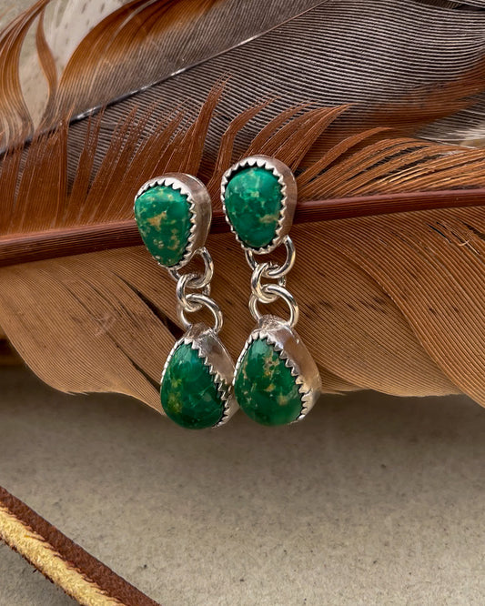 green emerald valley turquoise drop earrings with teardrop stud and dangle