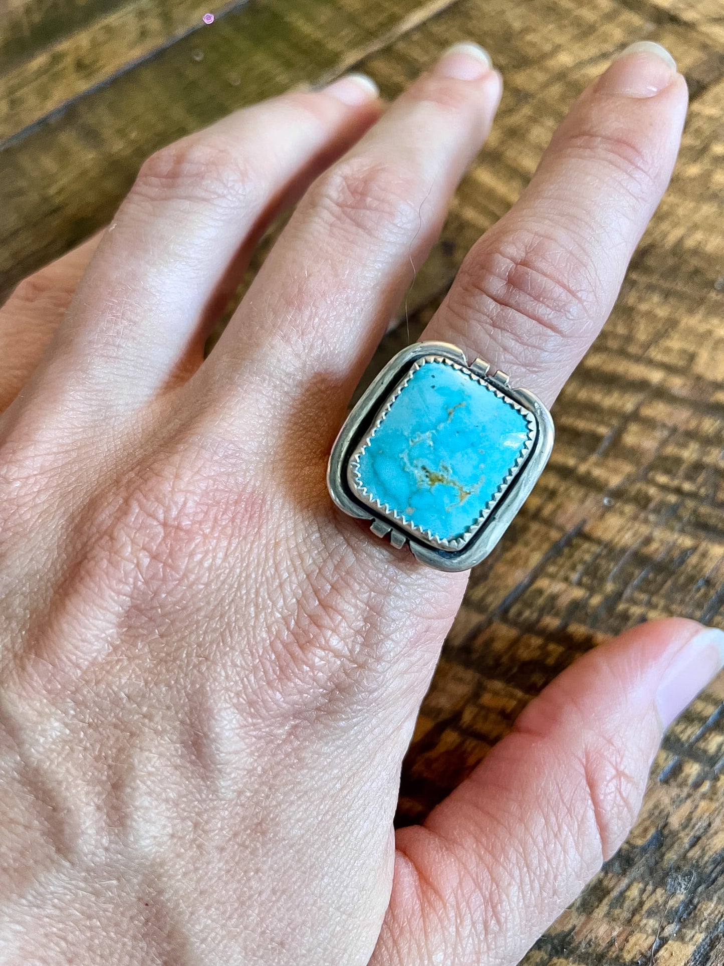 Natural Lone Mountain Turquoise Ring (Size 8.5)