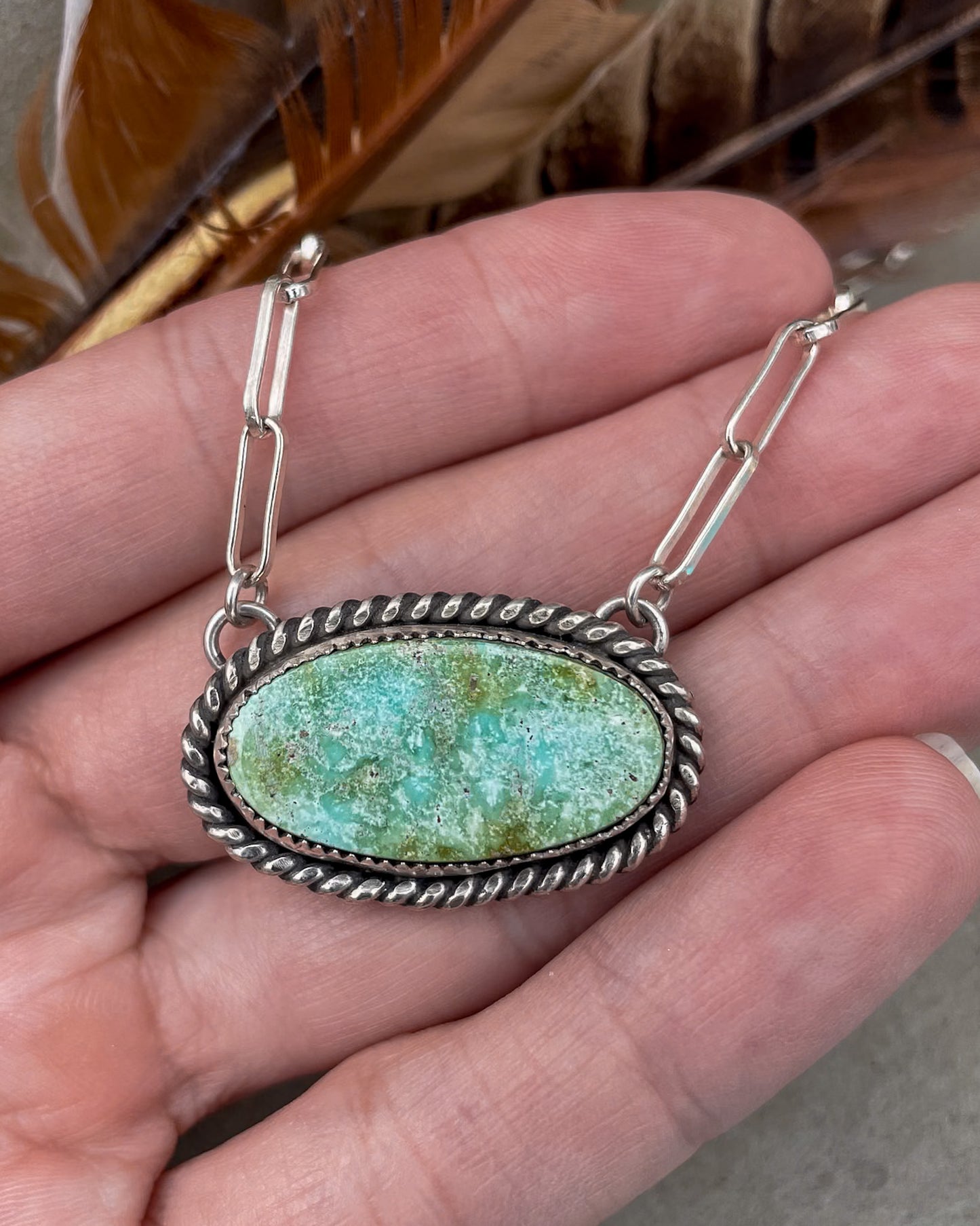 Natural Turquoise Mountain Roper Bar Necklace