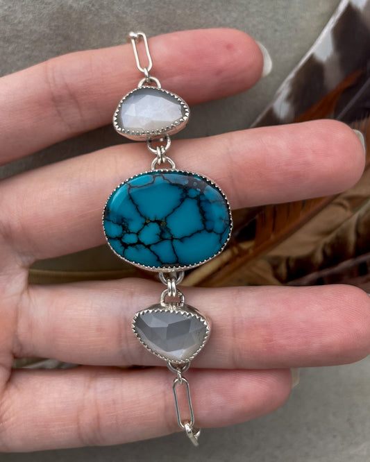Moon River & Grey Moonstone Paperclip Link Bracelet