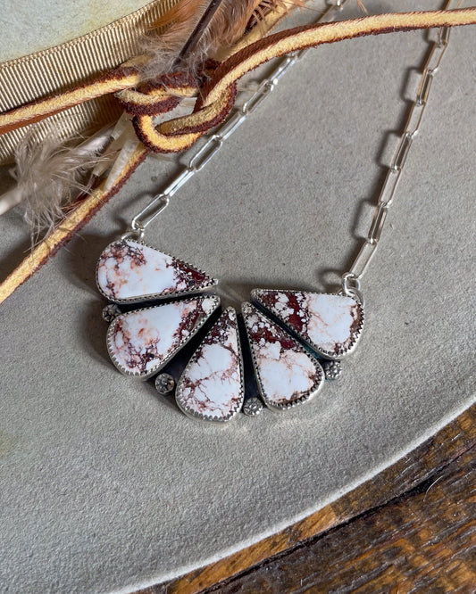 wild horse five stone half cluster necklace on fixed paperclip chain