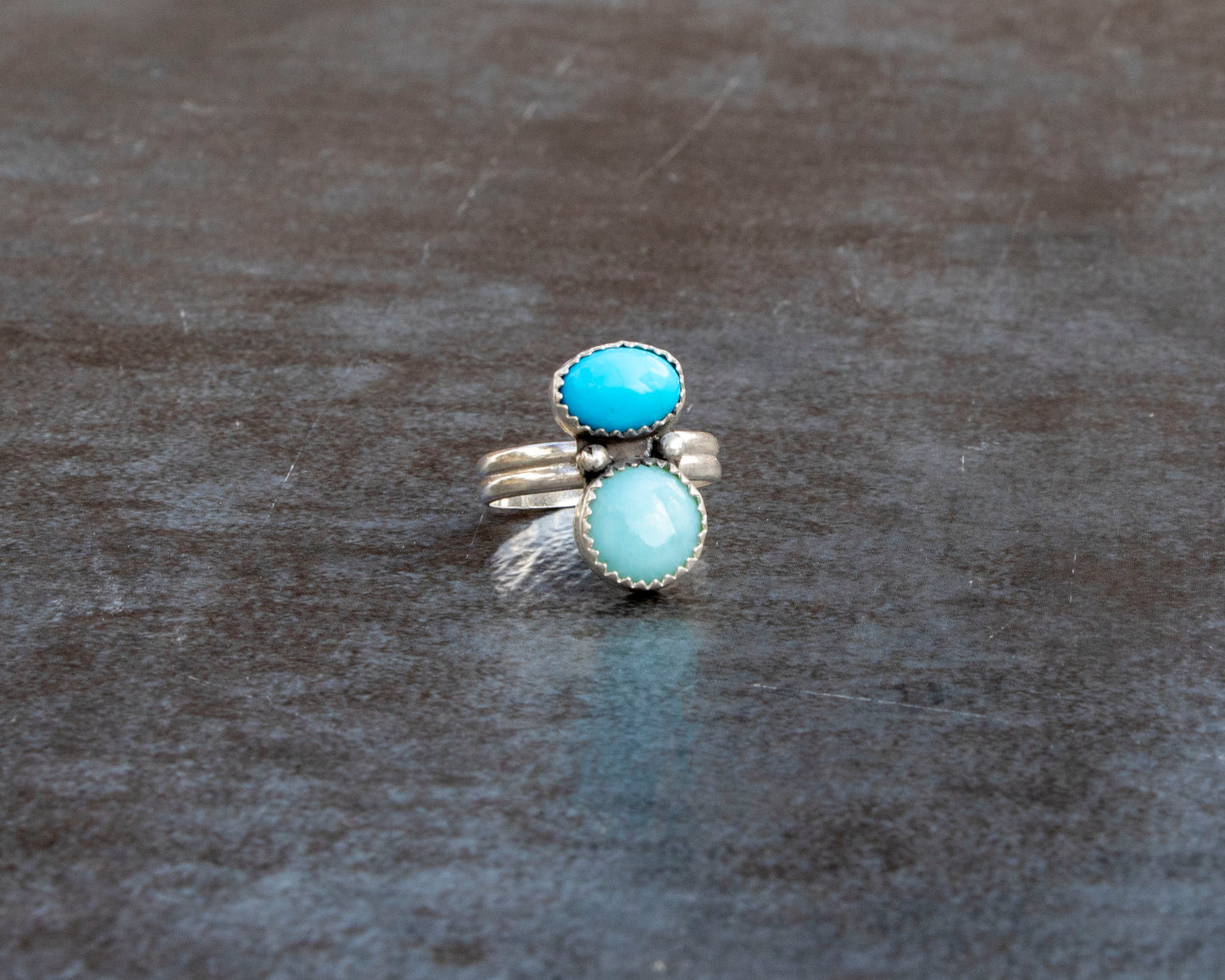 Sleeping Beauty Turquoise and Larimar Two Stone Statement Ring Size 8.5