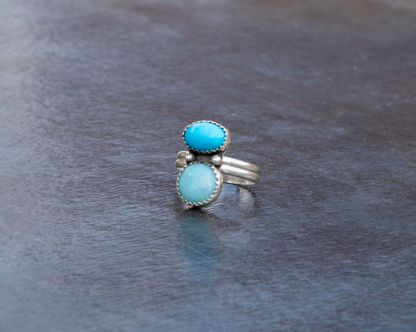 Sleeping Beauty Turquoise and Larimar Two Stone Statement Ring Size 8.5