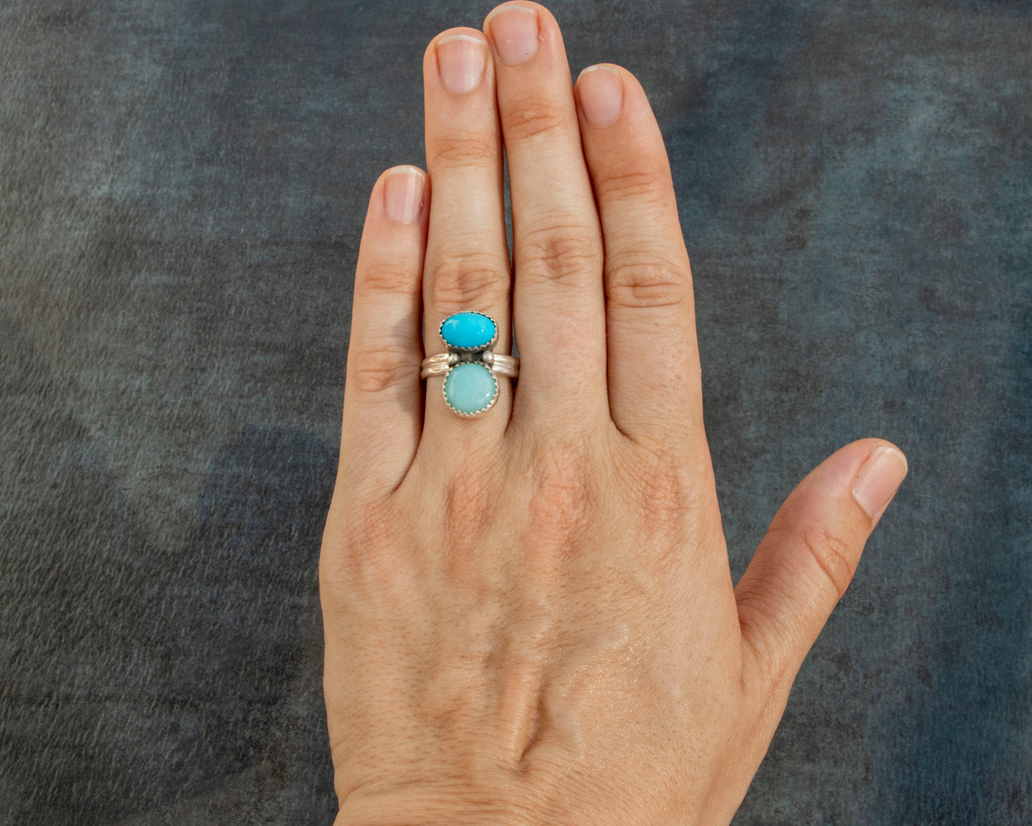 Sleeping Beauty Turquoise and Larimar Two Stone Statement Ring Size 8.5