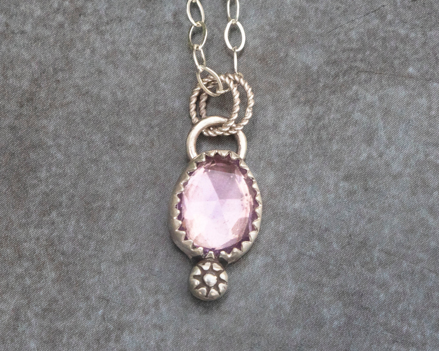 Pink Amethyst with Flower Accent Necklace
