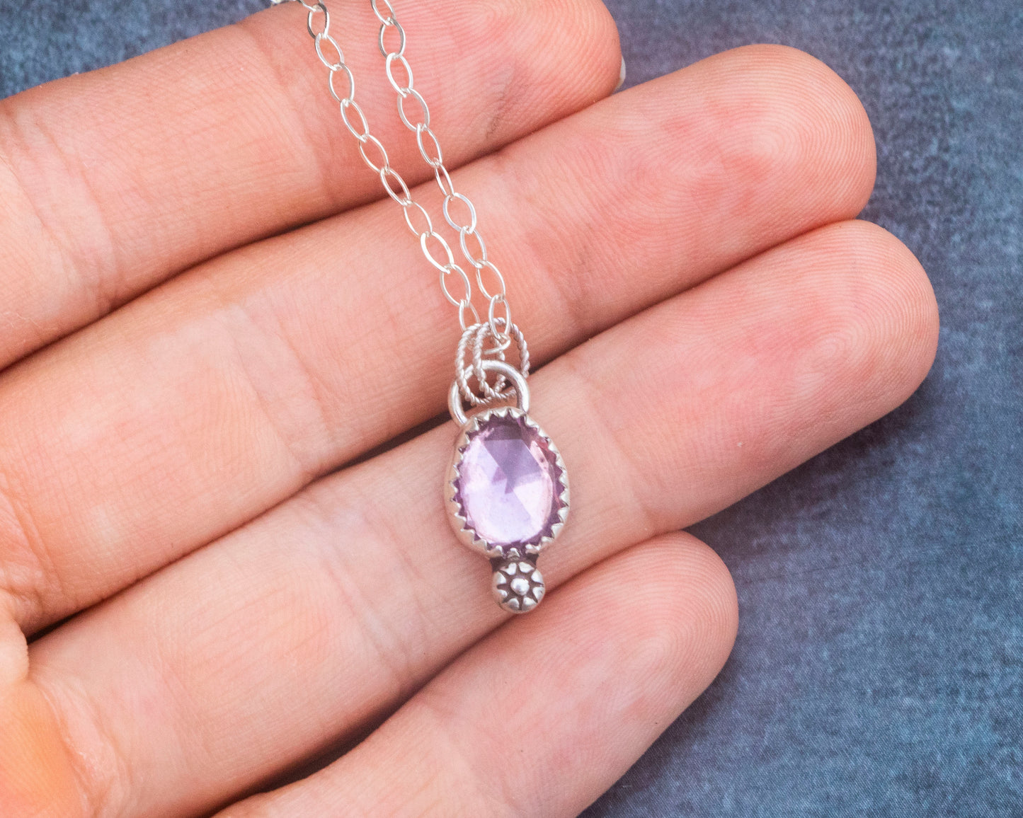 Pink Amethyst with Flower Accent Necklace