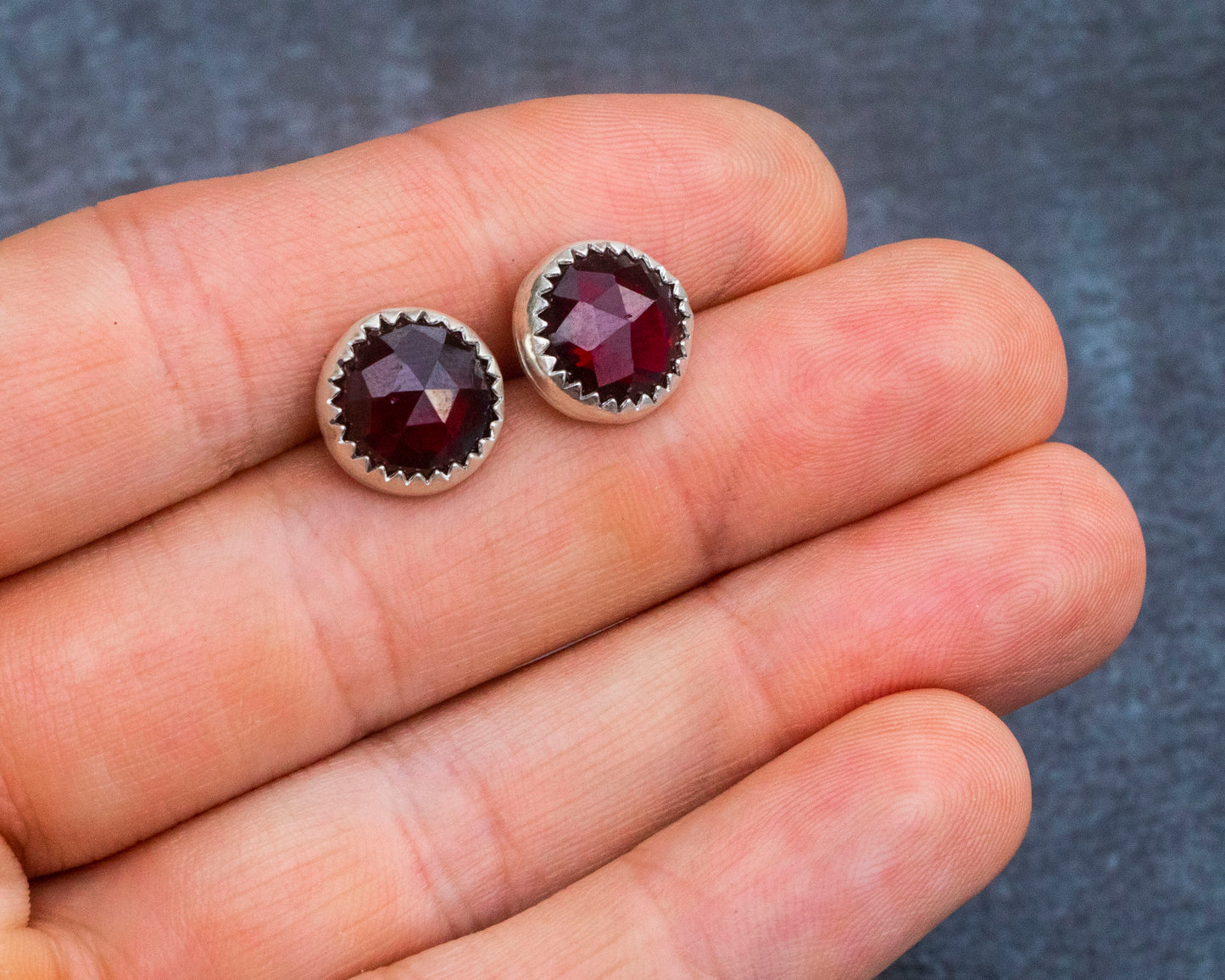Large Round Garnet Studs