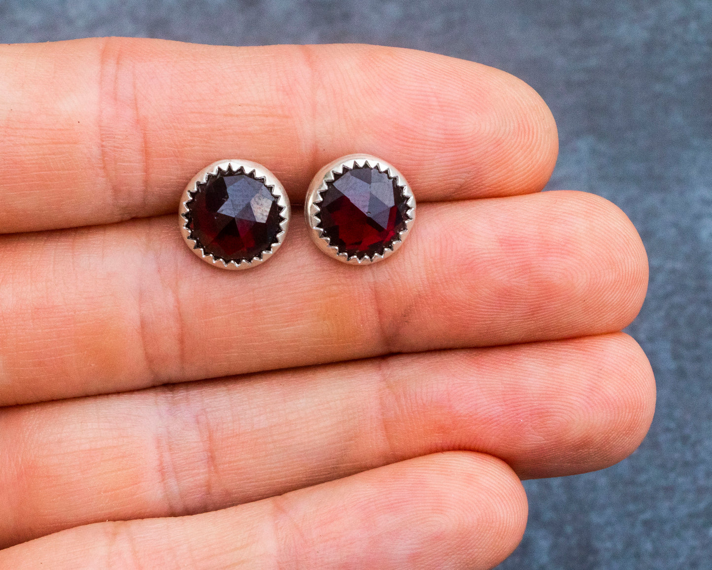 Large Round Garnet Studs