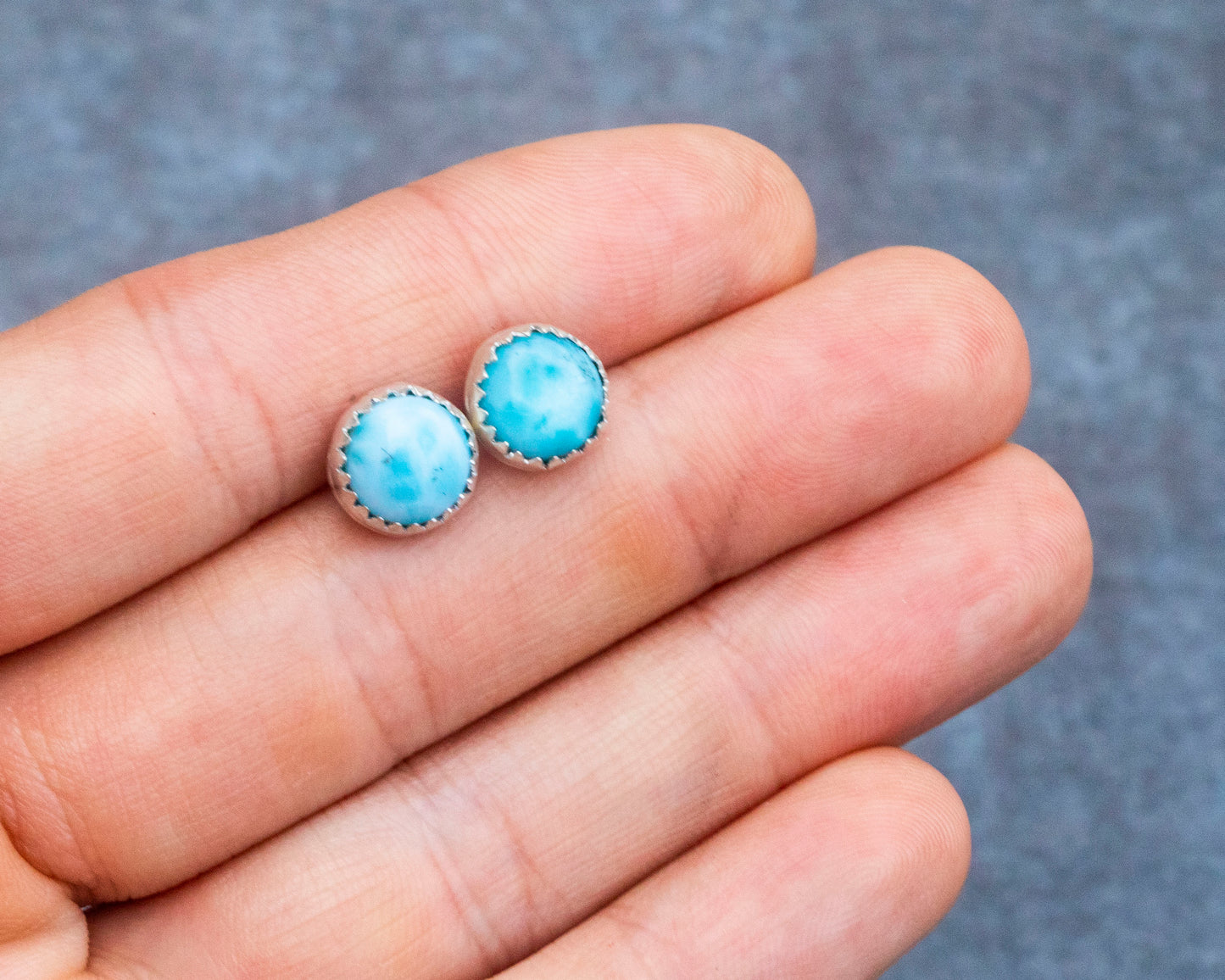 Round Larimar Studs