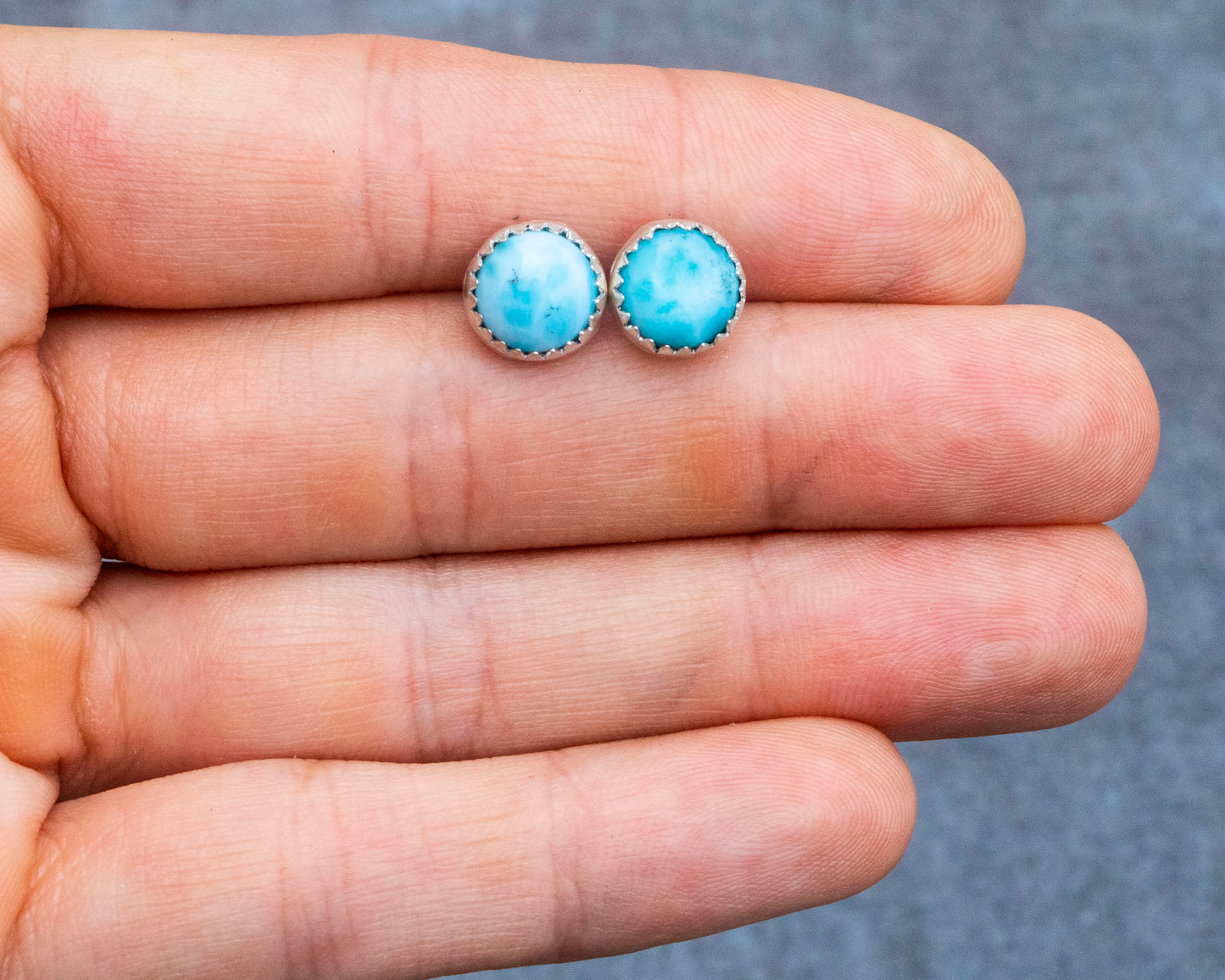 Round Larimar Studs