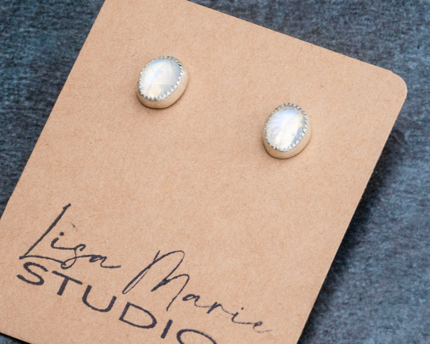 Large Rainbow Moonstone Studs