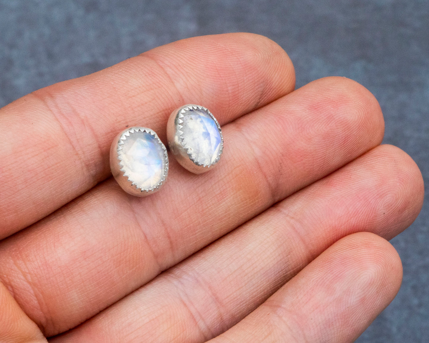 Large Rainbow Moonstone Studs