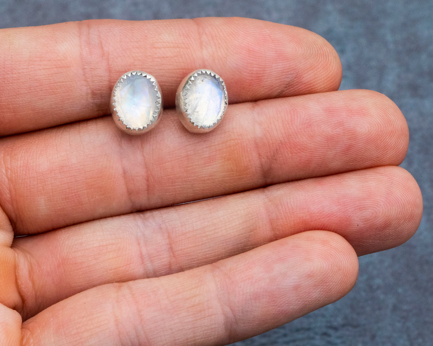 Large Rainbow Moonstone Studs