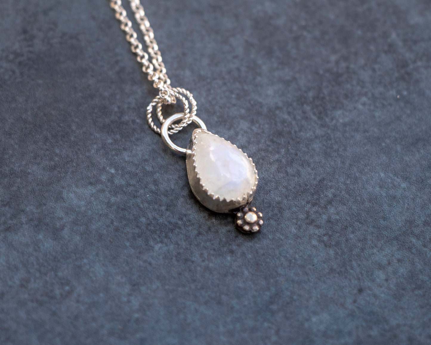 Moonstone with Bali Flower Accent Necklace