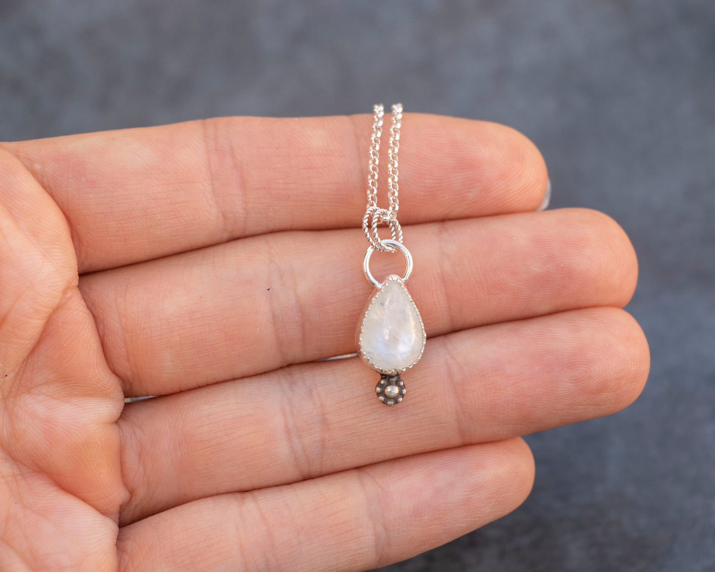 Moonstone with Bali Flower Accent Necklace