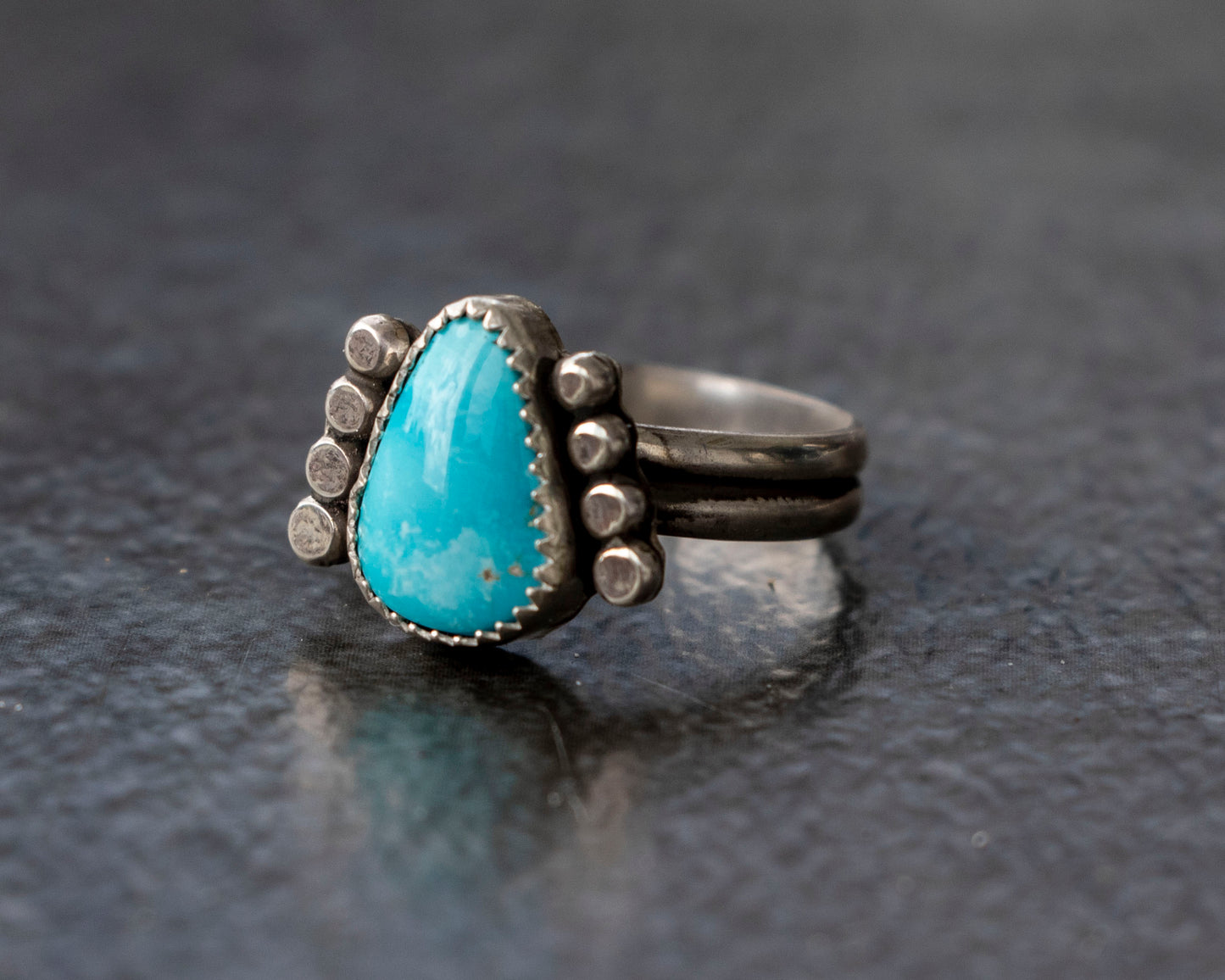 White Water Armored Turquoise Ring Size 8
