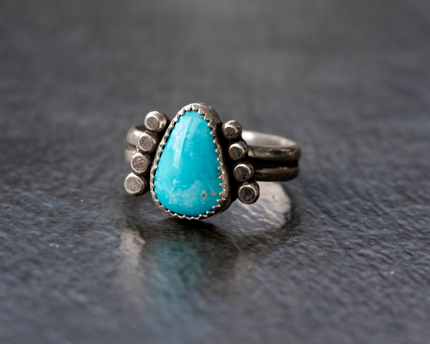 White Water Armored Turquoise Ring Size 8