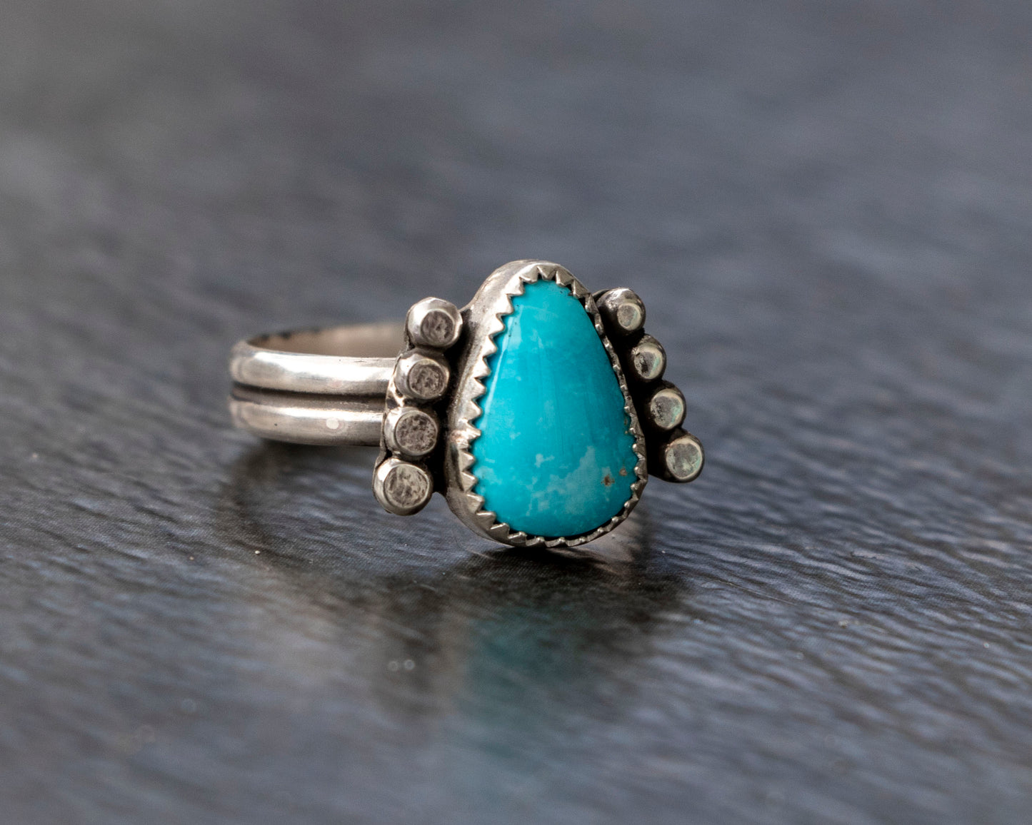 White Water Armored Turquoise Ring Size 8