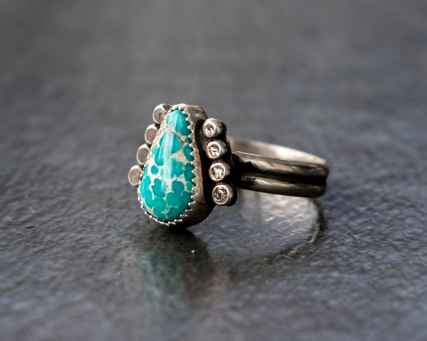 White Water Armored Turquoise Ring Size 8.5