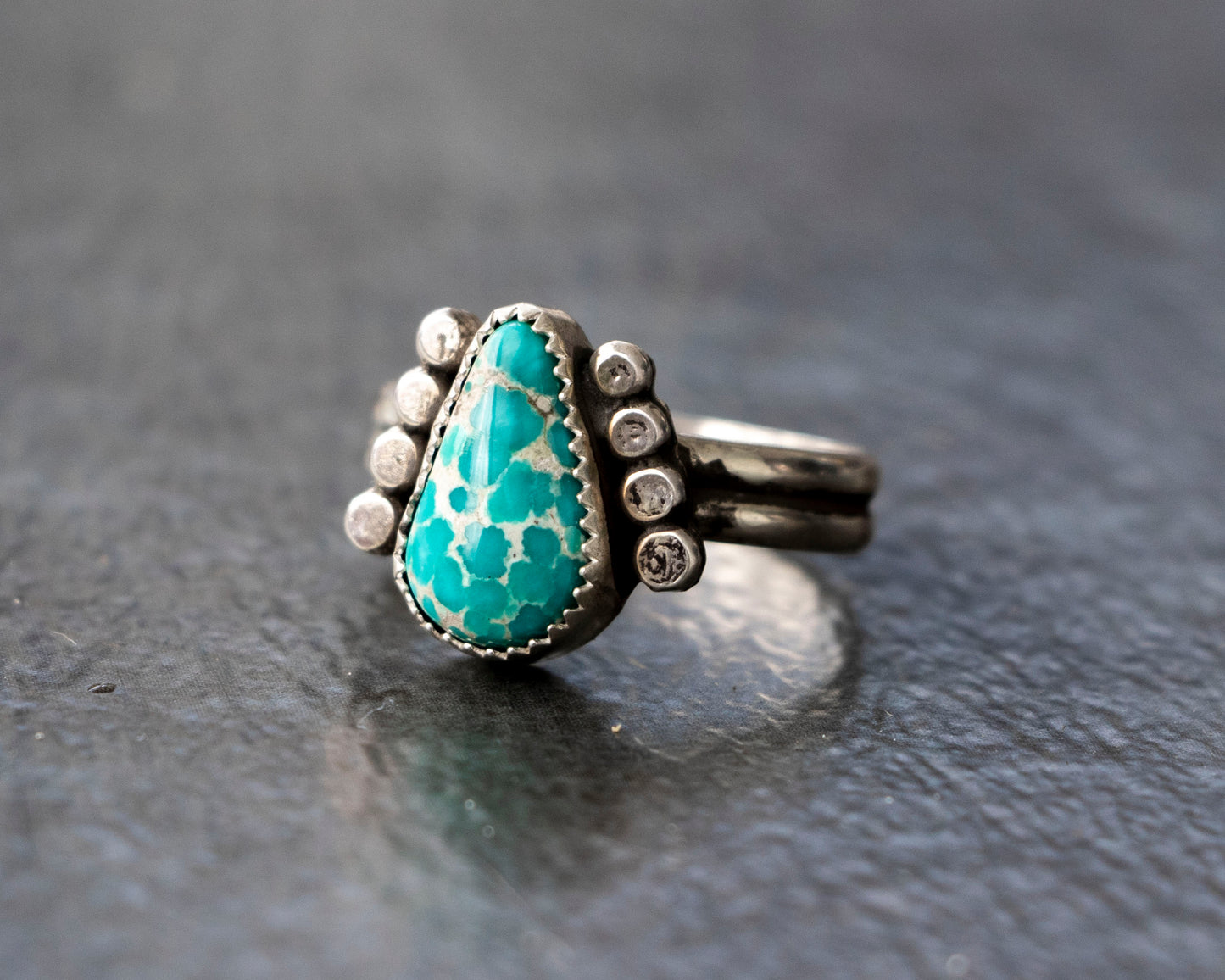 White Water Armored Turquoise Ring Size 8.5