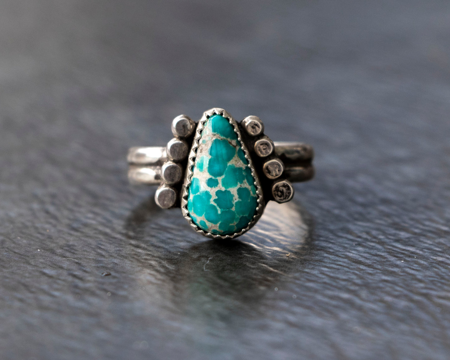 White Water Armored Turquoise Ring Size 8.5