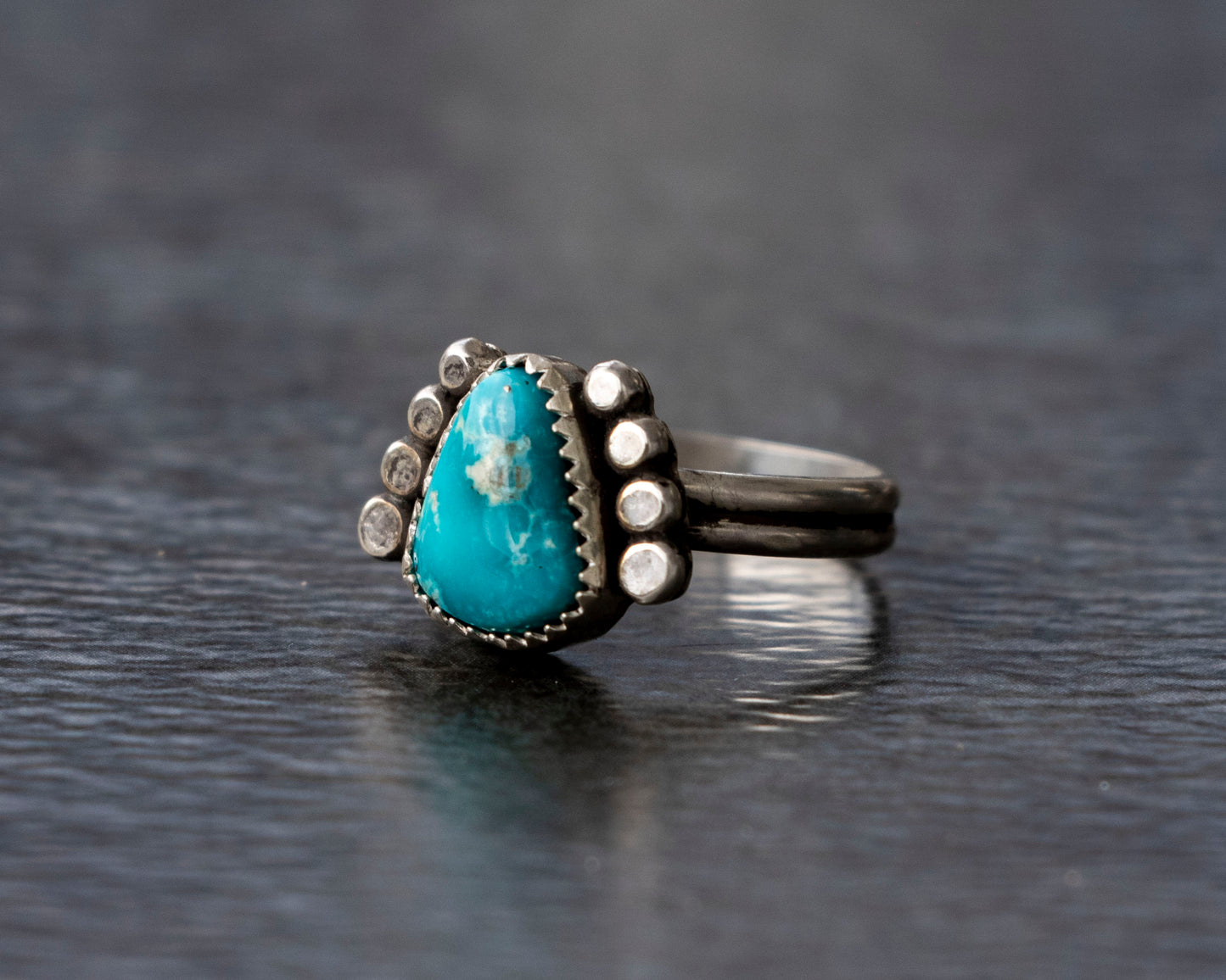 White Water Armored Turquoise Ring Size 6.5