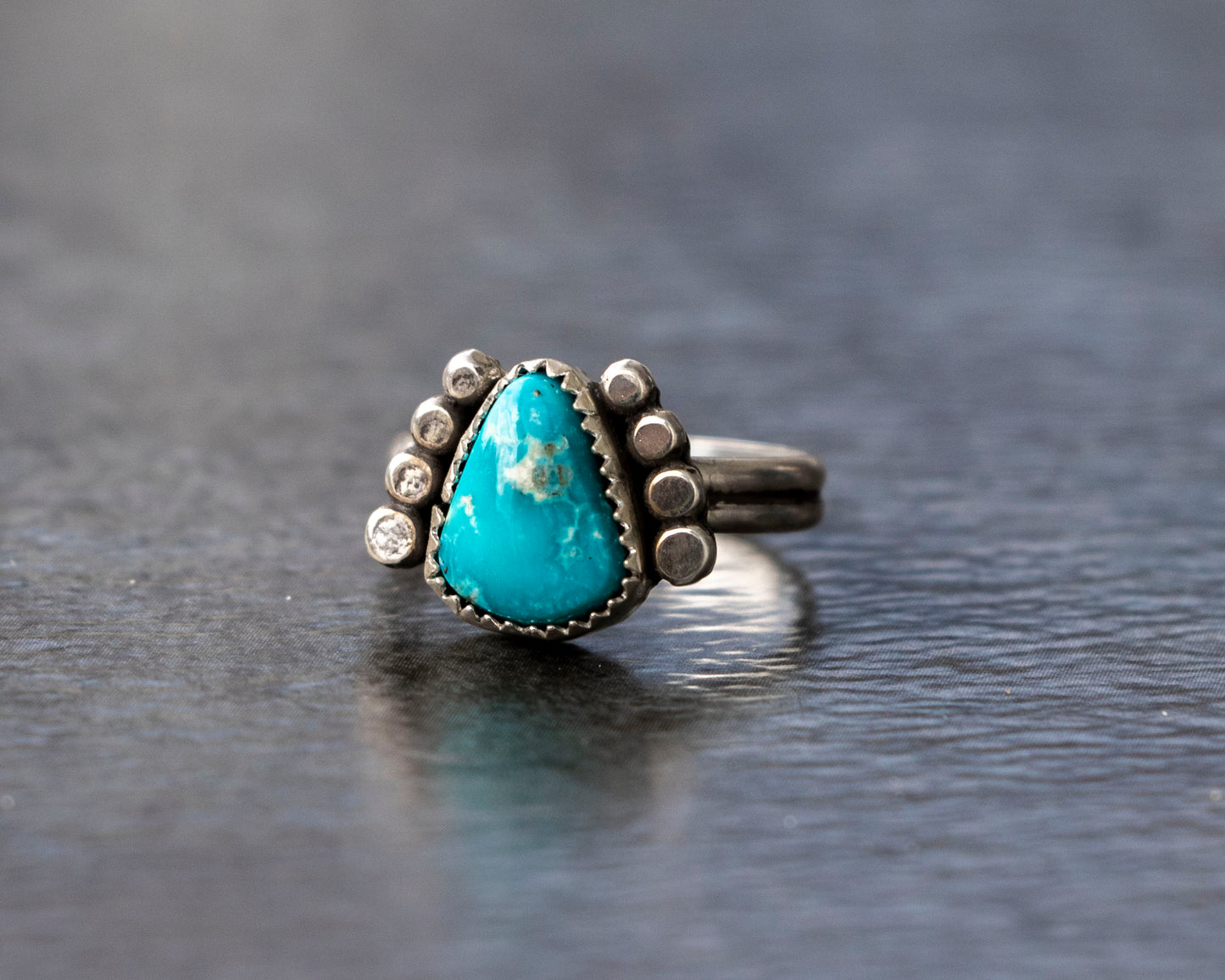 White Water Armored Turquoise Ring Size 6.5