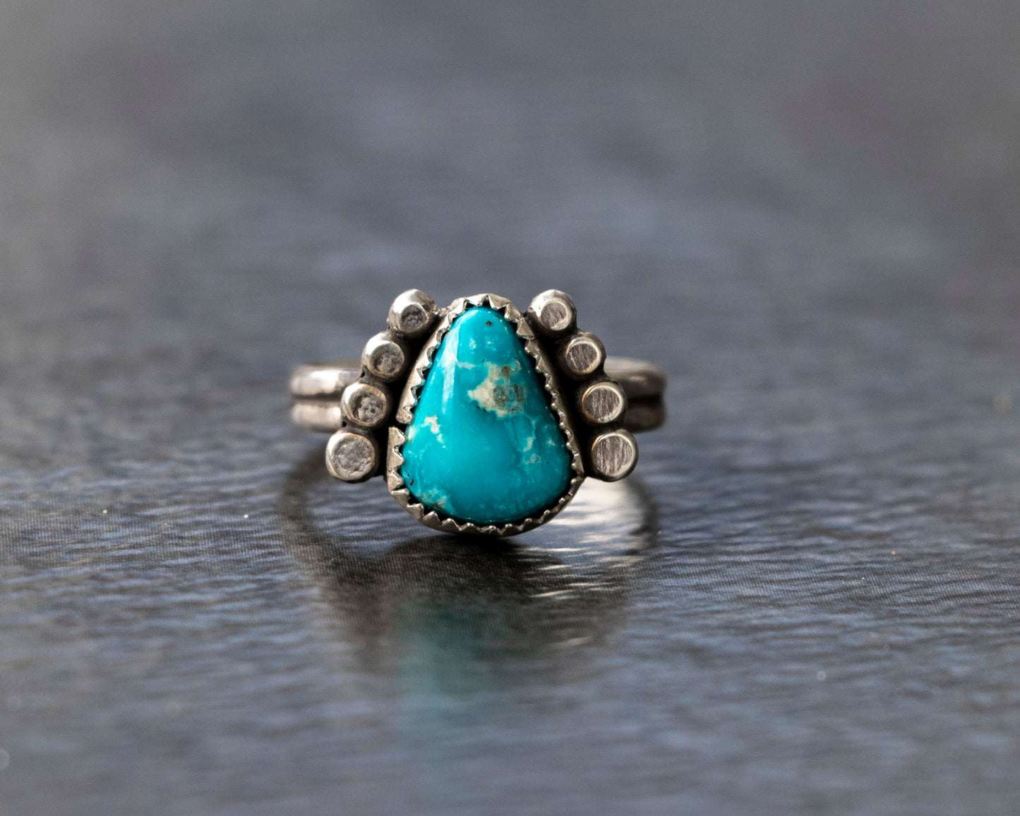 White Water Armored Turquoise Ring Size 6.5
