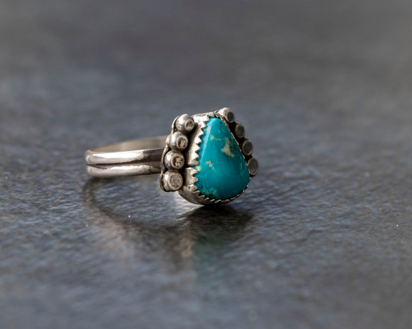 White Water Armored Turquoise Ring Size 6.5