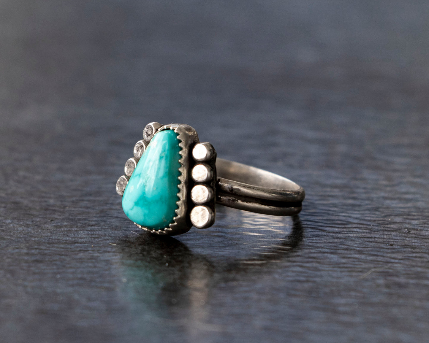 White Water Armored Turquoise Ring Size 7
