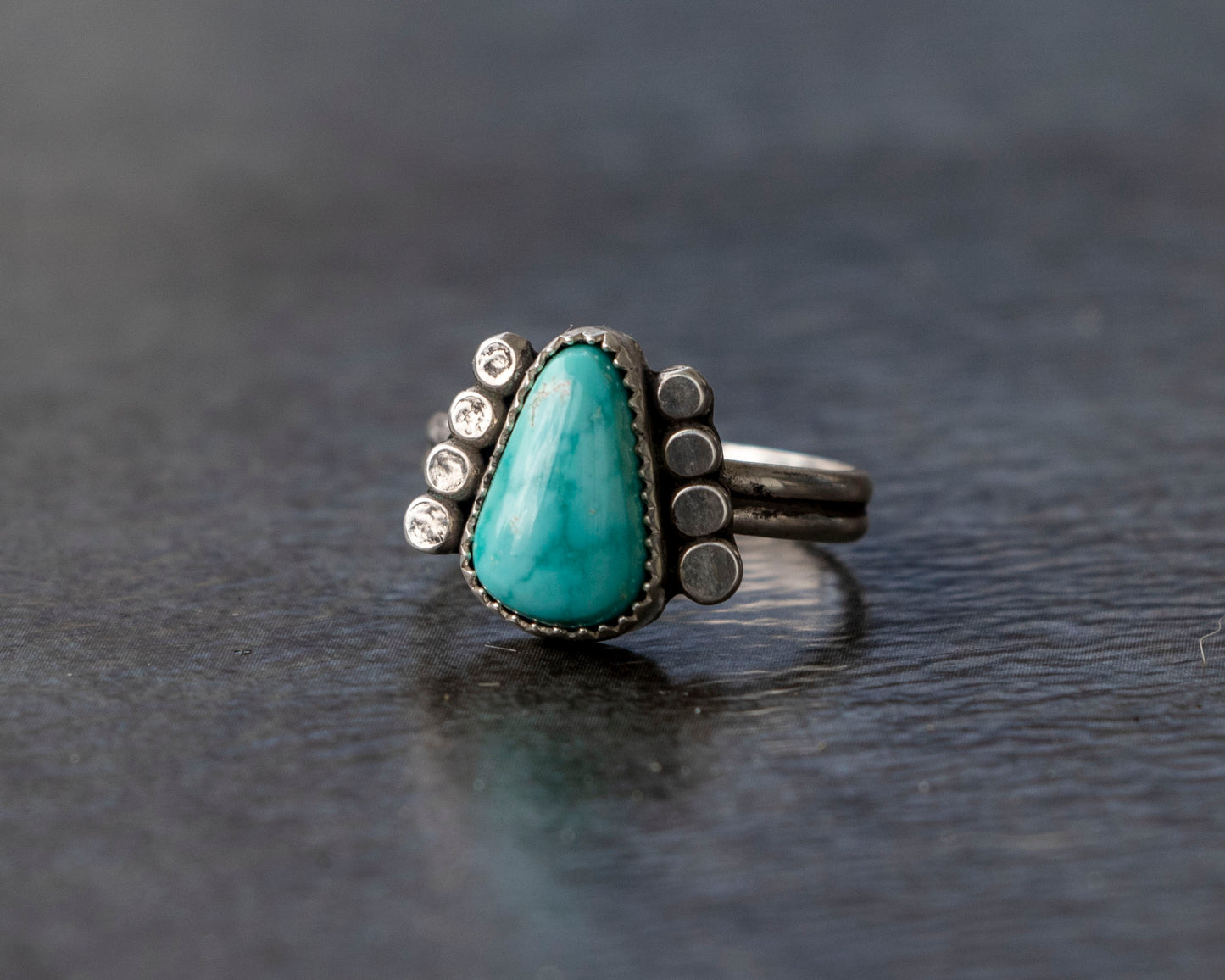 White Water Armored Turquoise Ring Size 7