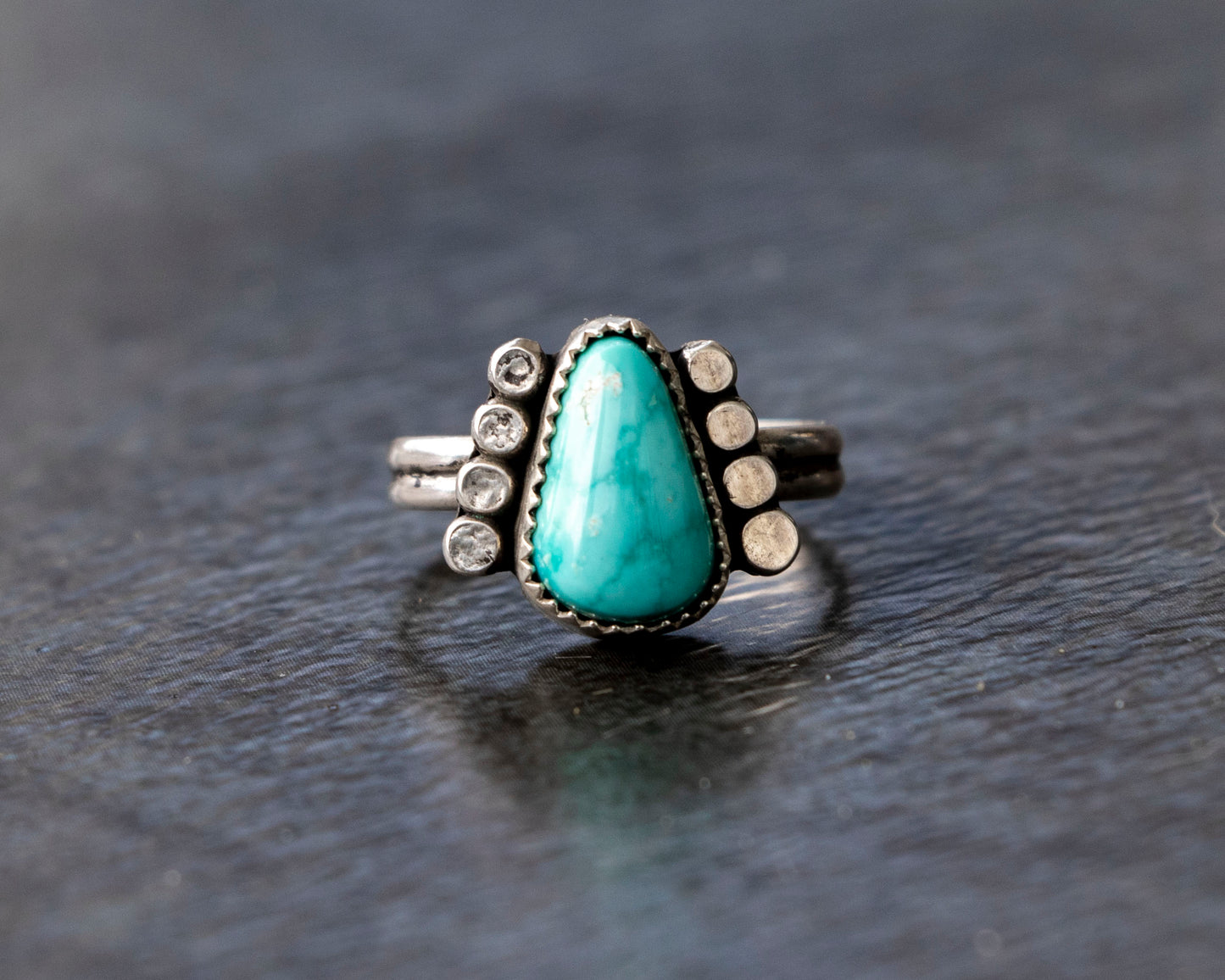 White Water Armored Turquoise Ring Size 7