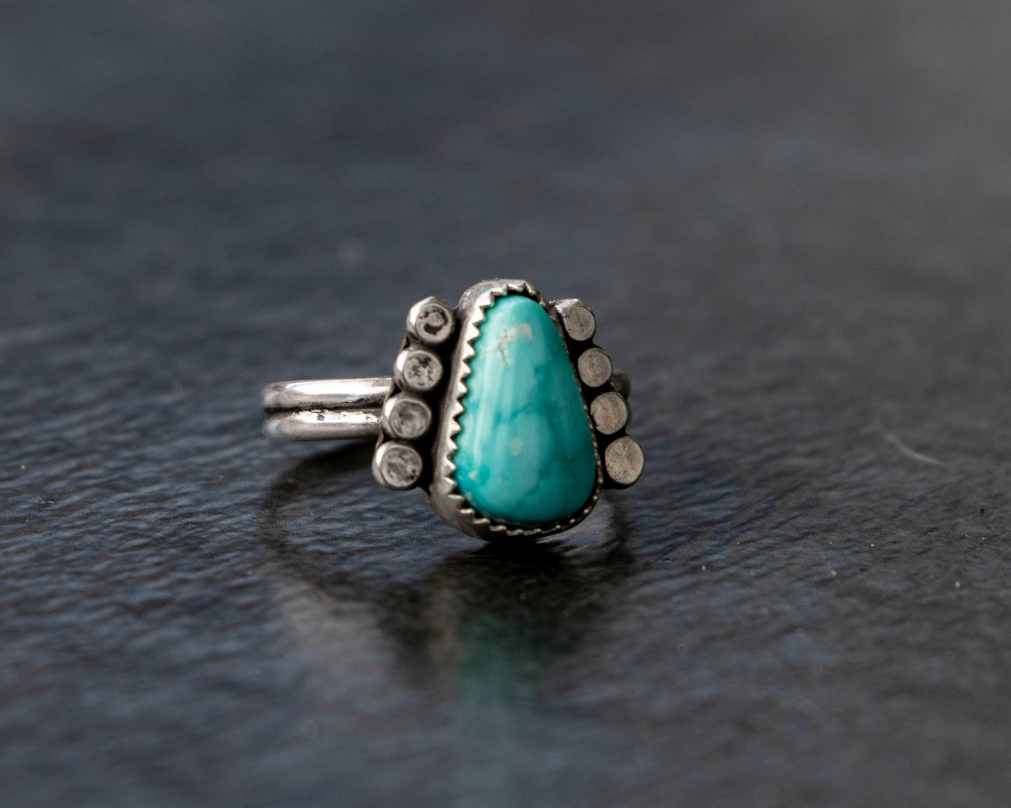 White Water Armored Turquoise Ring Size 7