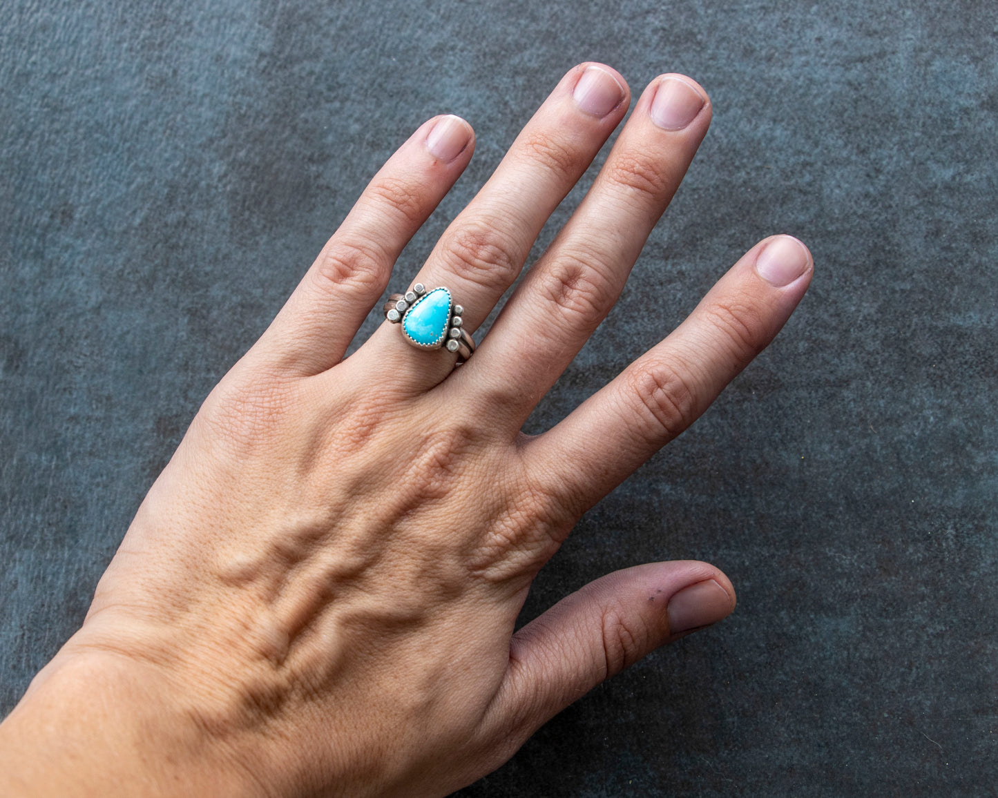 White Water Armored Turquoise Ring Size 8