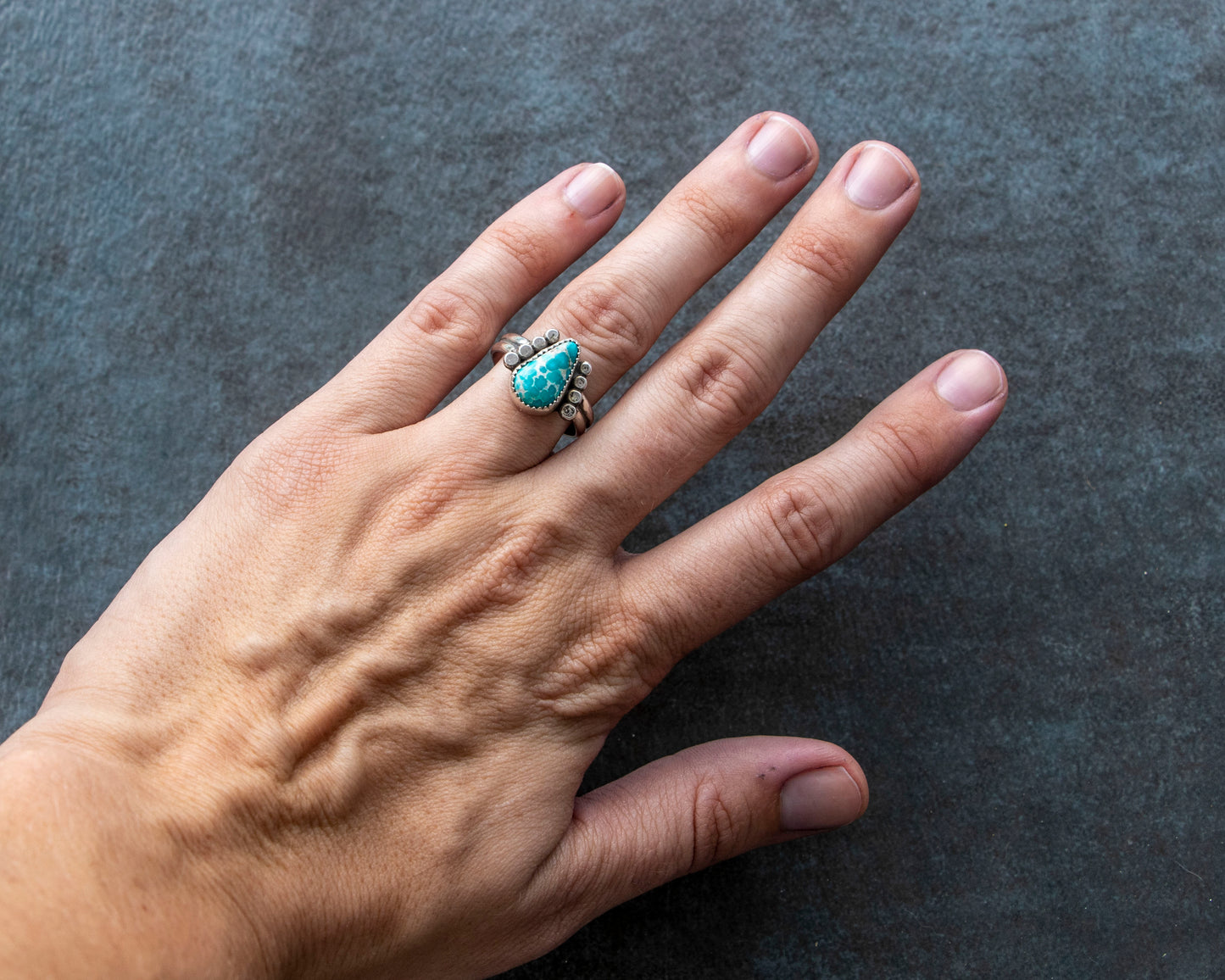 White Water Armored Turquoise Ring Size 8.5