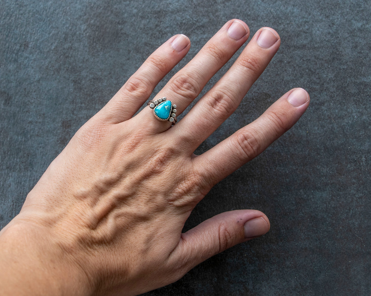 White Water Armored Turquoise Ring Size 6.5