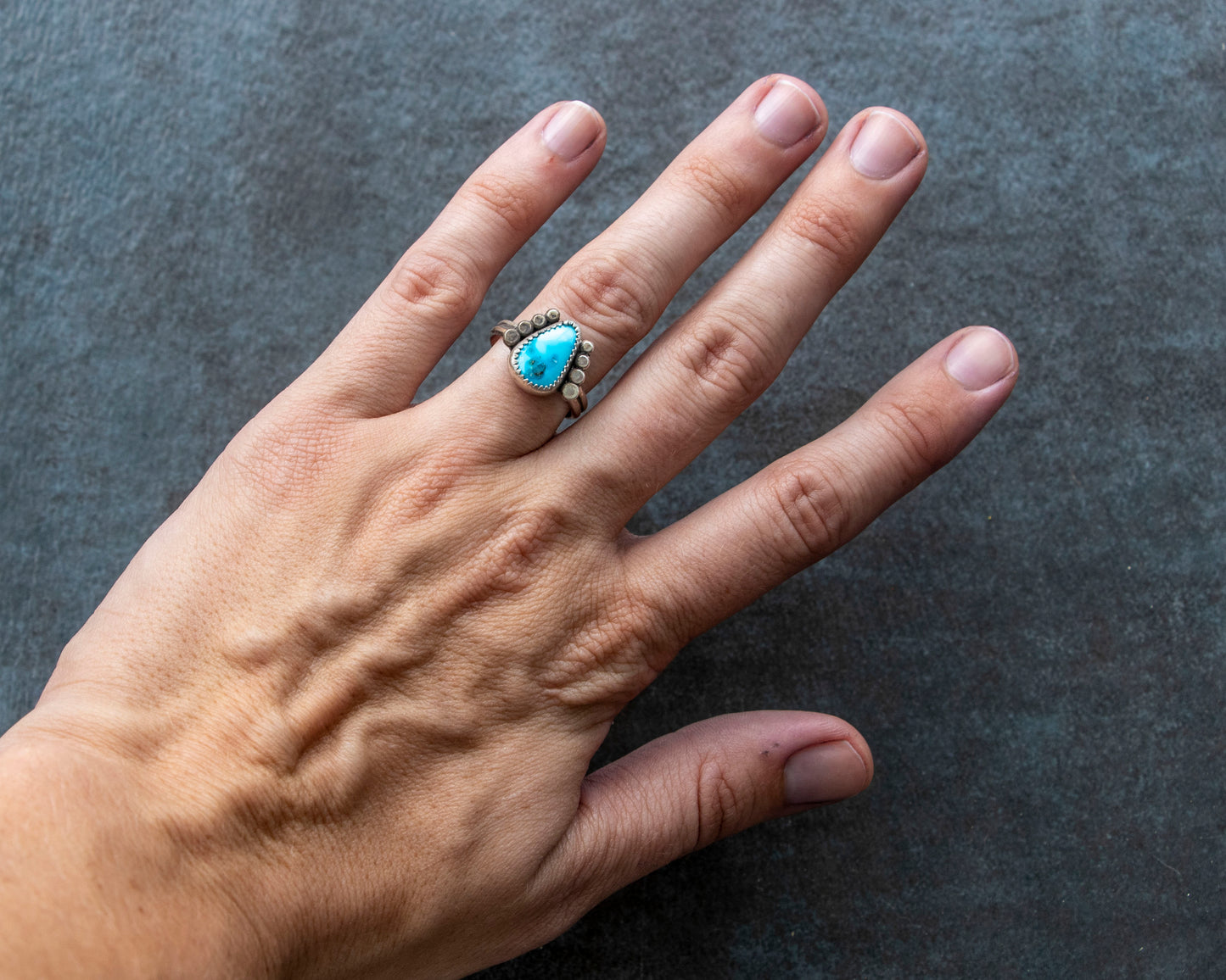 Sonoran Rose Armored Turquoise Ring Size 7.5
