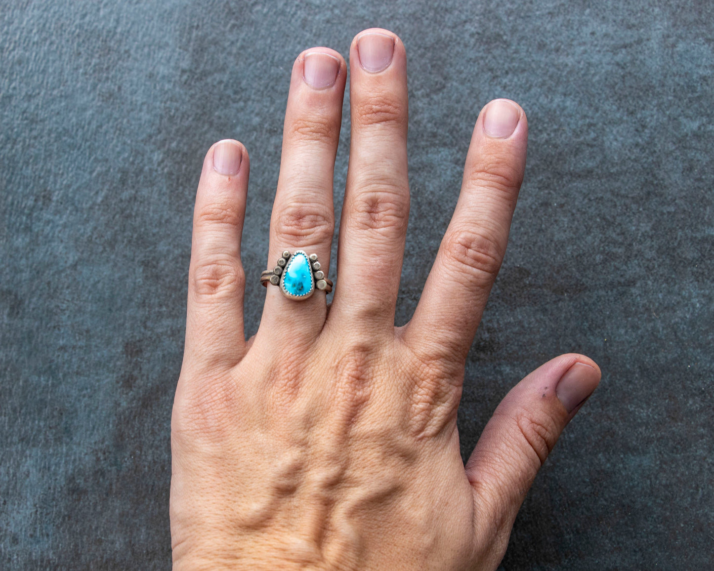 Sonoran Rose Armored Turquoise Ring Size 7.5
