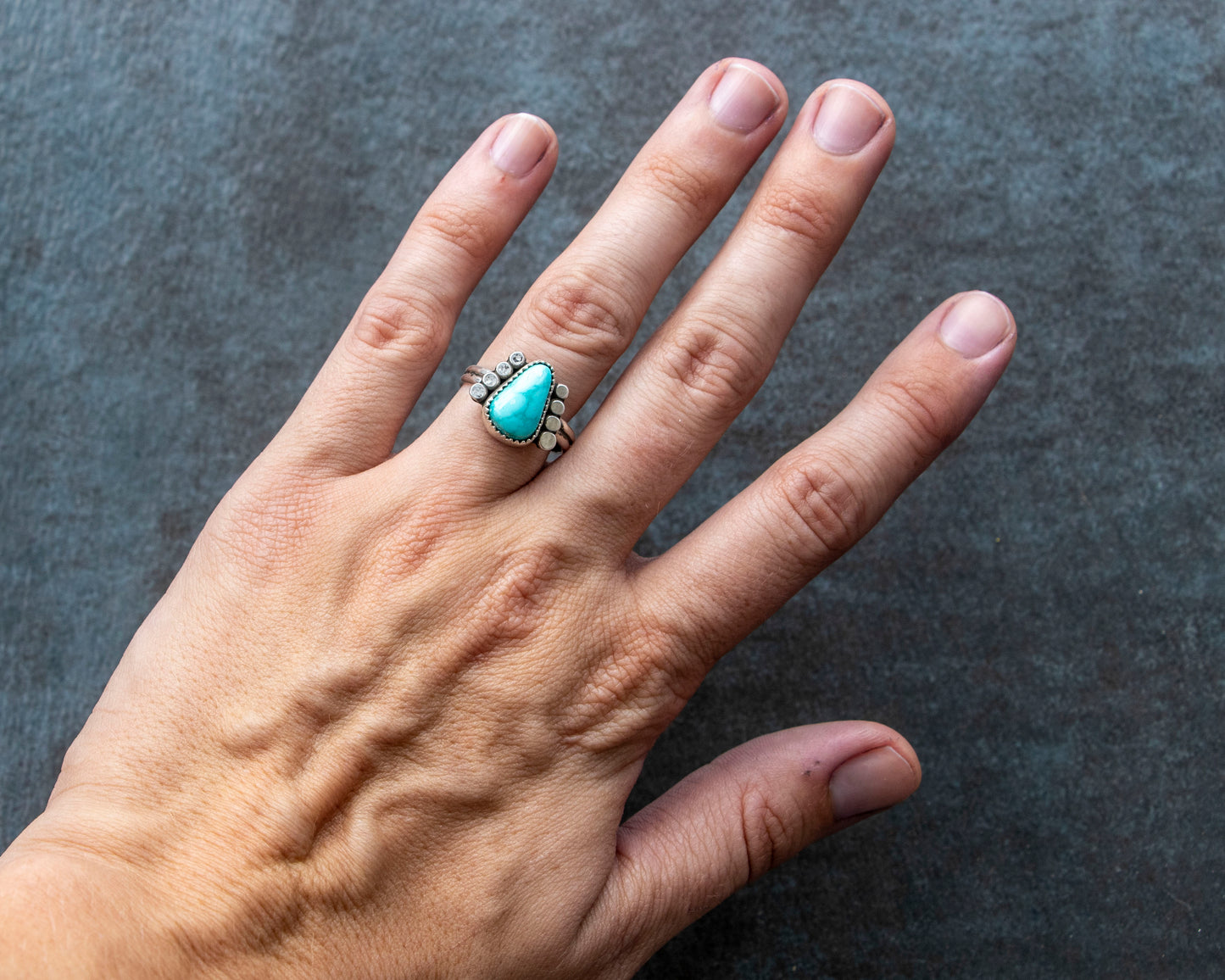 White Water Armored Turquoise Ring Size 7