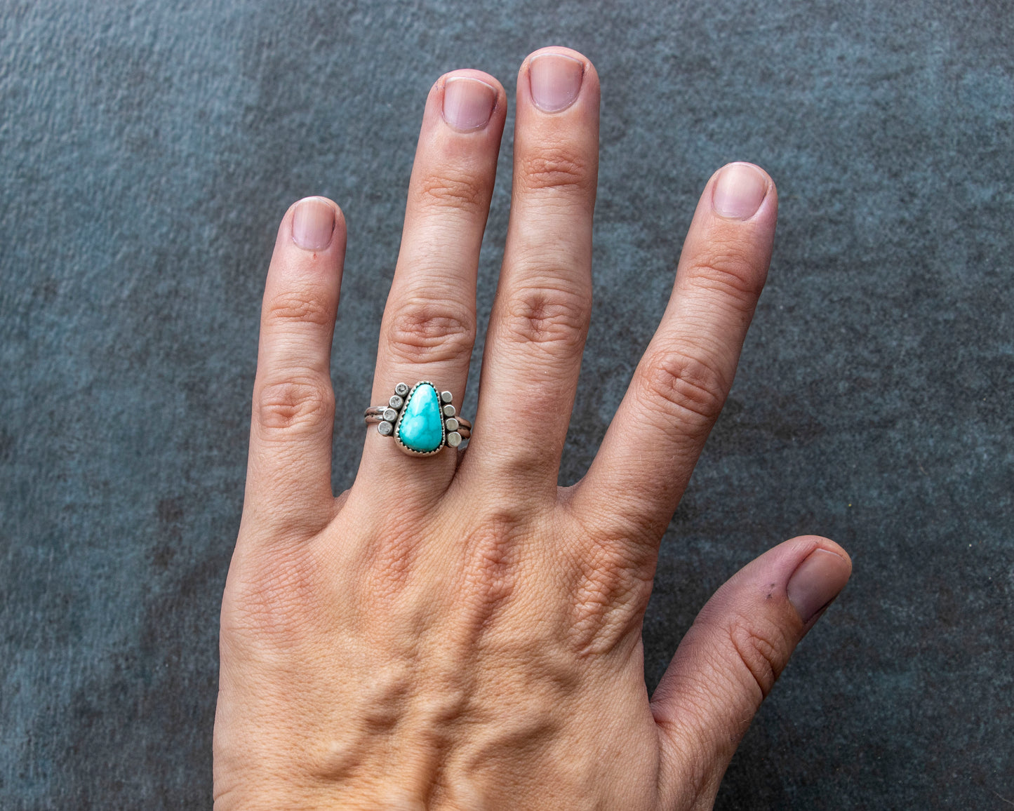 White Water Armored Turquoise Ring Size 7