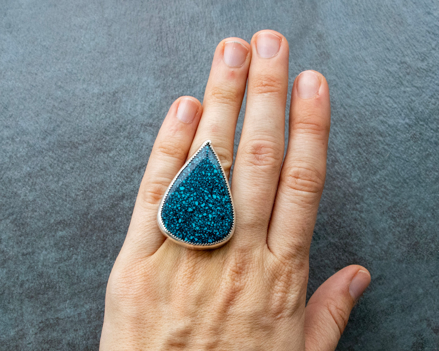 Giant Moon River Turquoise Statement Ring Size 7.5